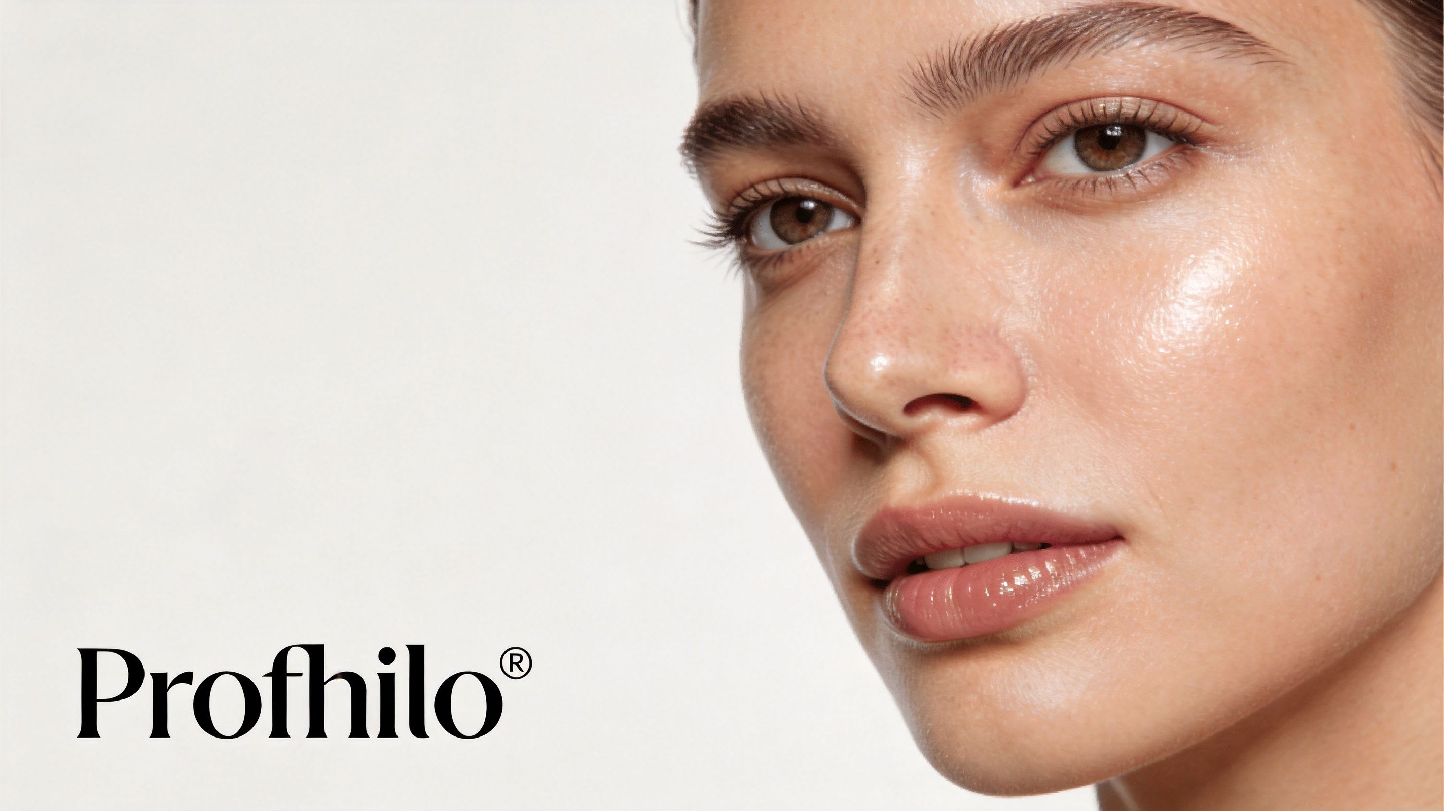 A close-up portrait of a woman with radiant, clear skin, featuring the Profhilo brand name below.