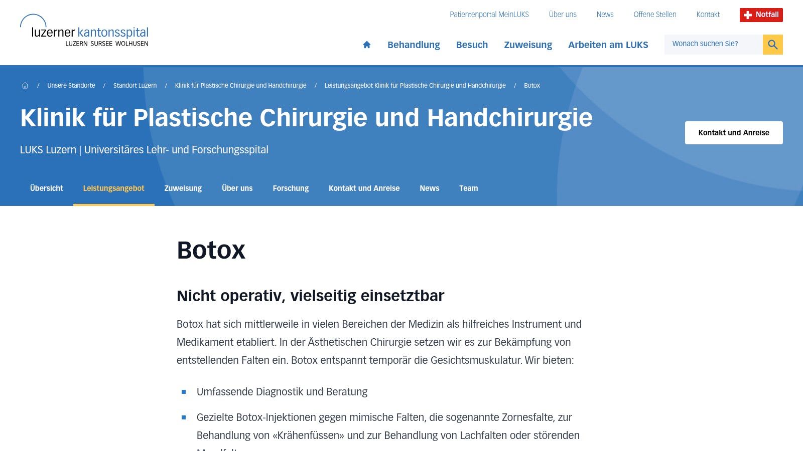 Luzerner Kantonsspital (LUKS) – Clinica di Chirurgia Plastica e della Mano, Lucerna