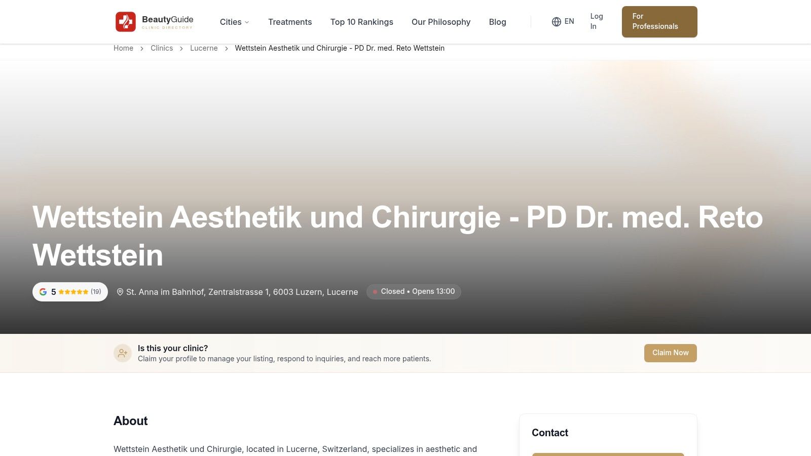 Wettstein Aesthetik und Chirurgie – PD Dr. med. Reto Wettstein (Lucerna)