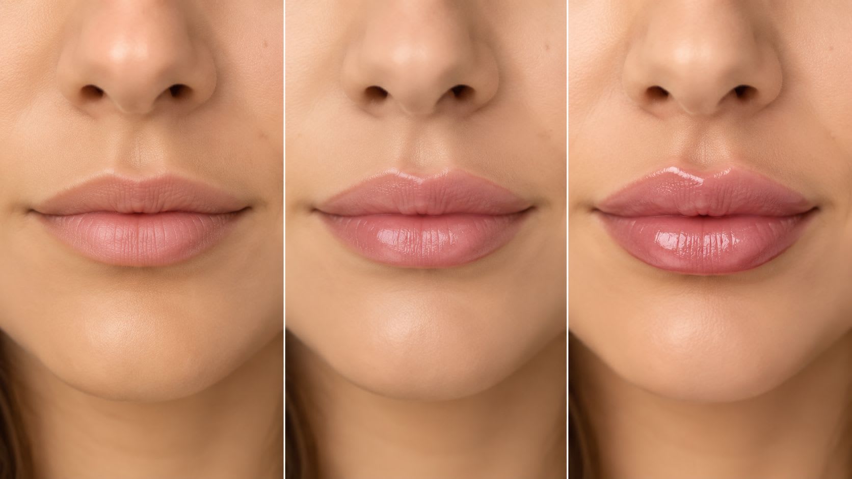 Une vue comparative des lèvres d'une femme avant et après avoir subi une procédure de remplissage des lèvres cosmétiques.