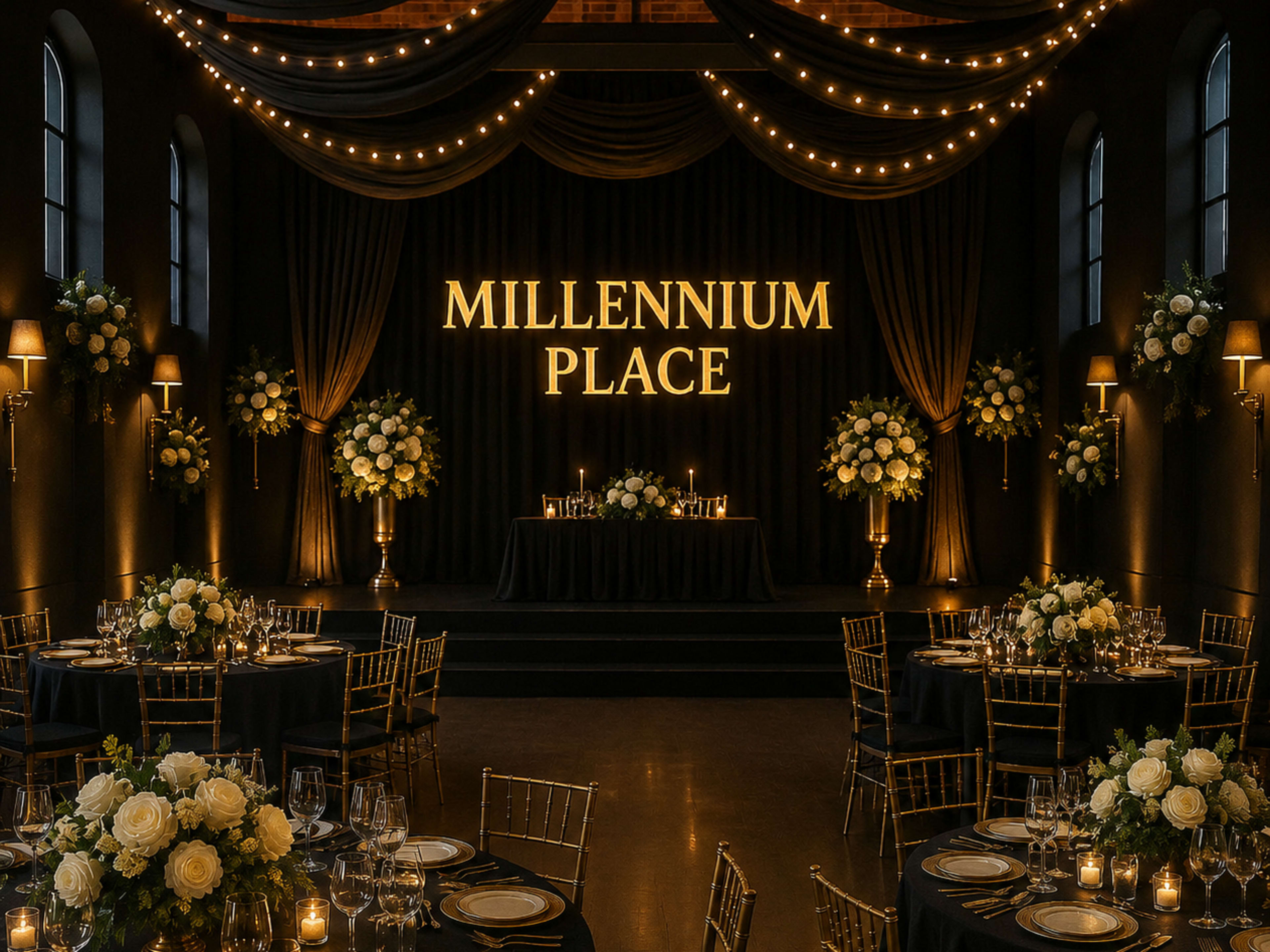 Festsaal mit goldener Bühne