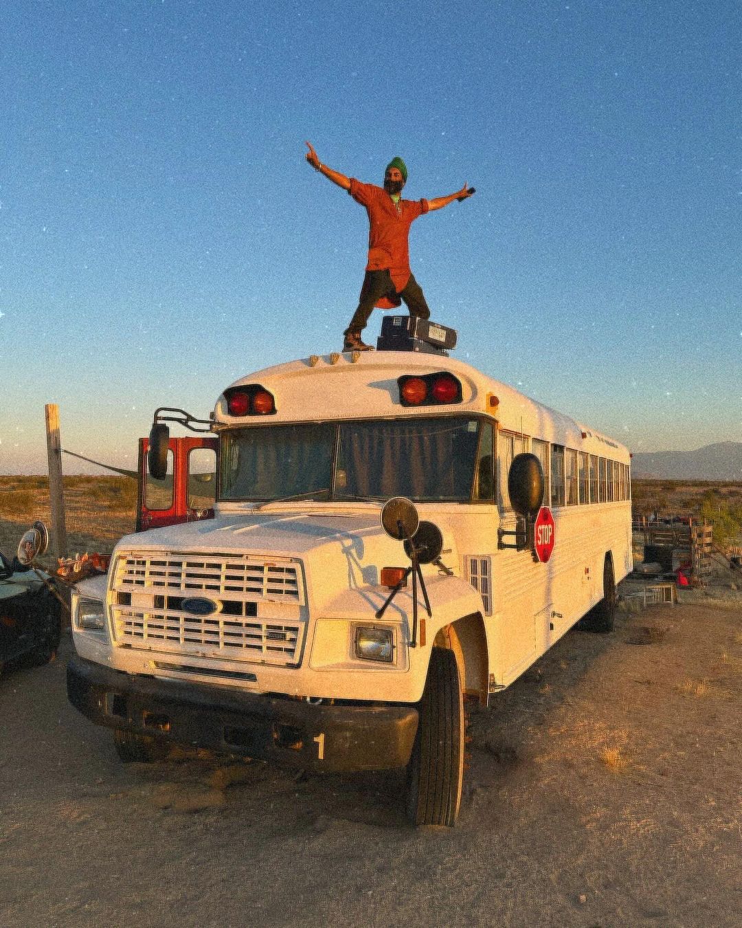 Indy at the Starry Night Skoolie, on the For Every Star A Tree ecofarm.