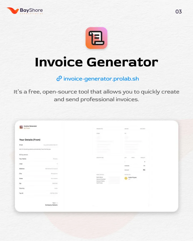Use open-source tool that allows you to quickly create and send professional invoices 