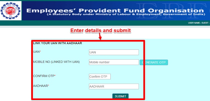 How to link Aadhaar to EPF Online without login?