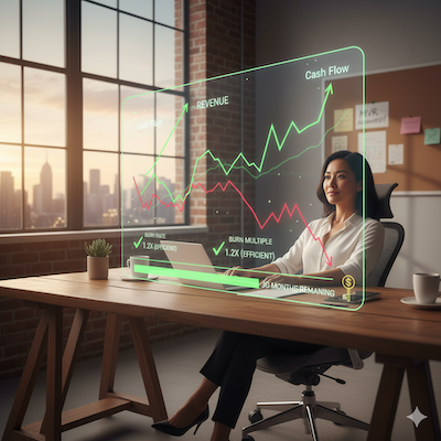 Woman at desk working on startup growth