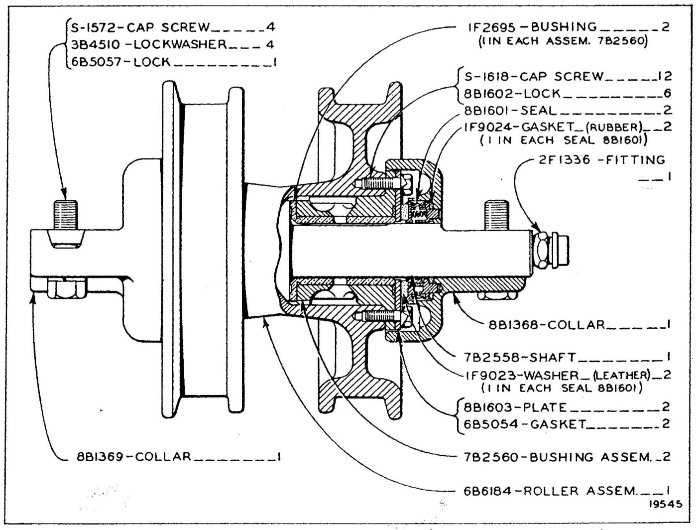 8B1600 TRACK ROLLER GROUP - Double Flange Only separate parts serviced.   When complete is required order 4F5323.  Refer also to page 150 for special parts