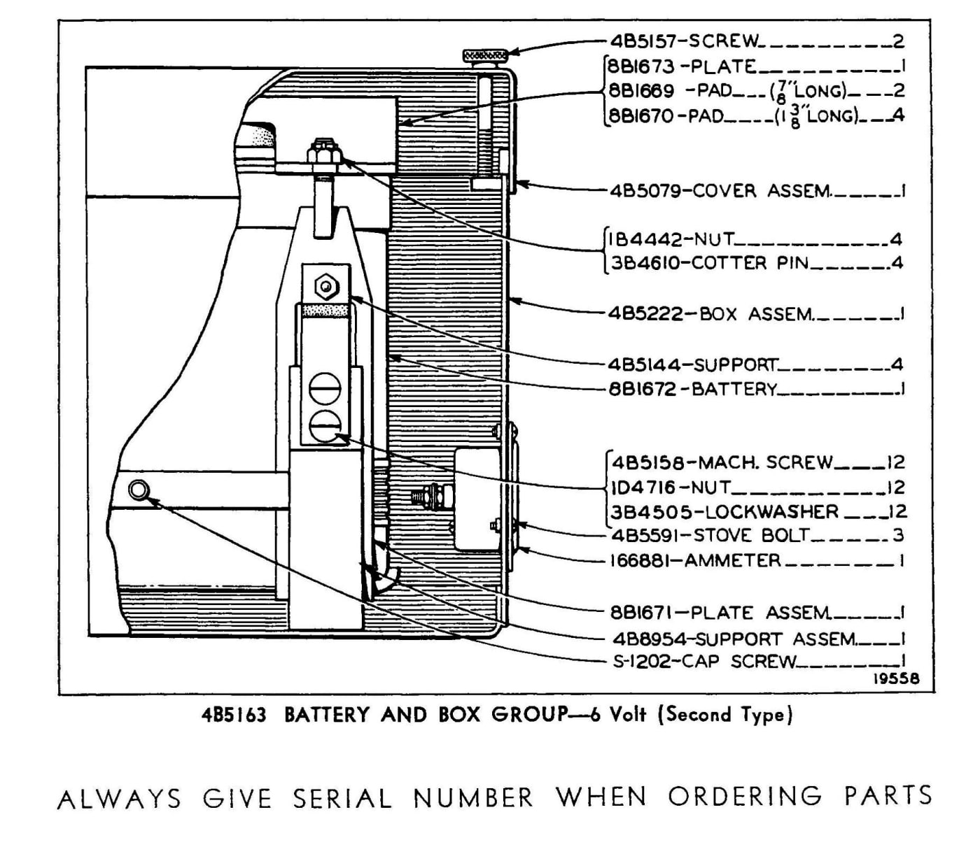4B5163 BATTERY AND BOX GROUP - 6 Volt (Second Type)