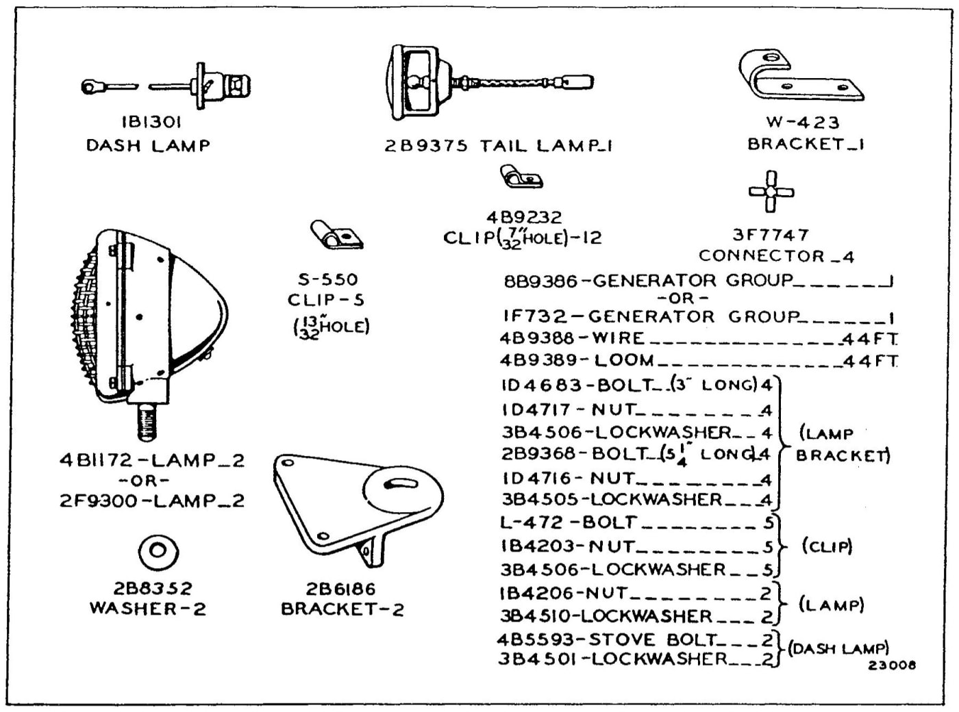 8B6314 LIGHTING SYSTEM GROUP - Without Battery, with Cab