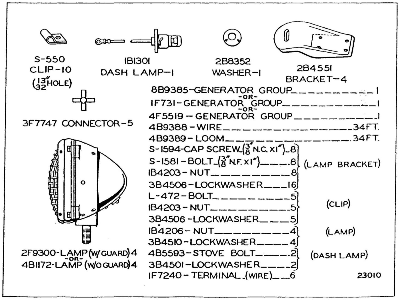 8B6312 LIGHTING SYSTEM GROUP - Without Battery, without Cab