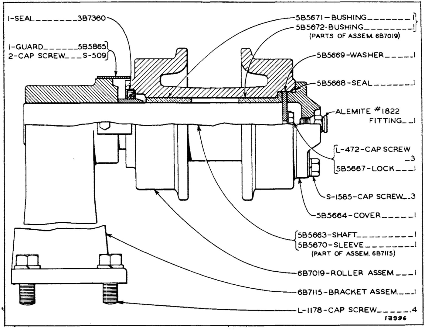 TRACK CARRIER ROLLER (4 Groups Req'd.) (Serial No. 7M1 to 7M3043 Inclusive)