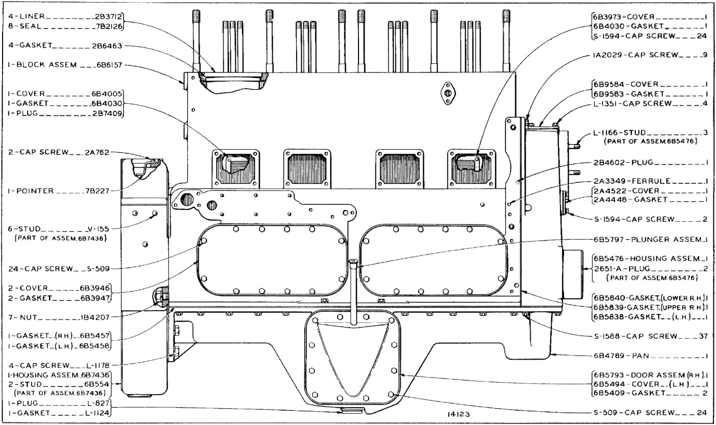 CYLINDER BLOCK AND COVERS - SERIAL NO. 7M1 TO 7M222