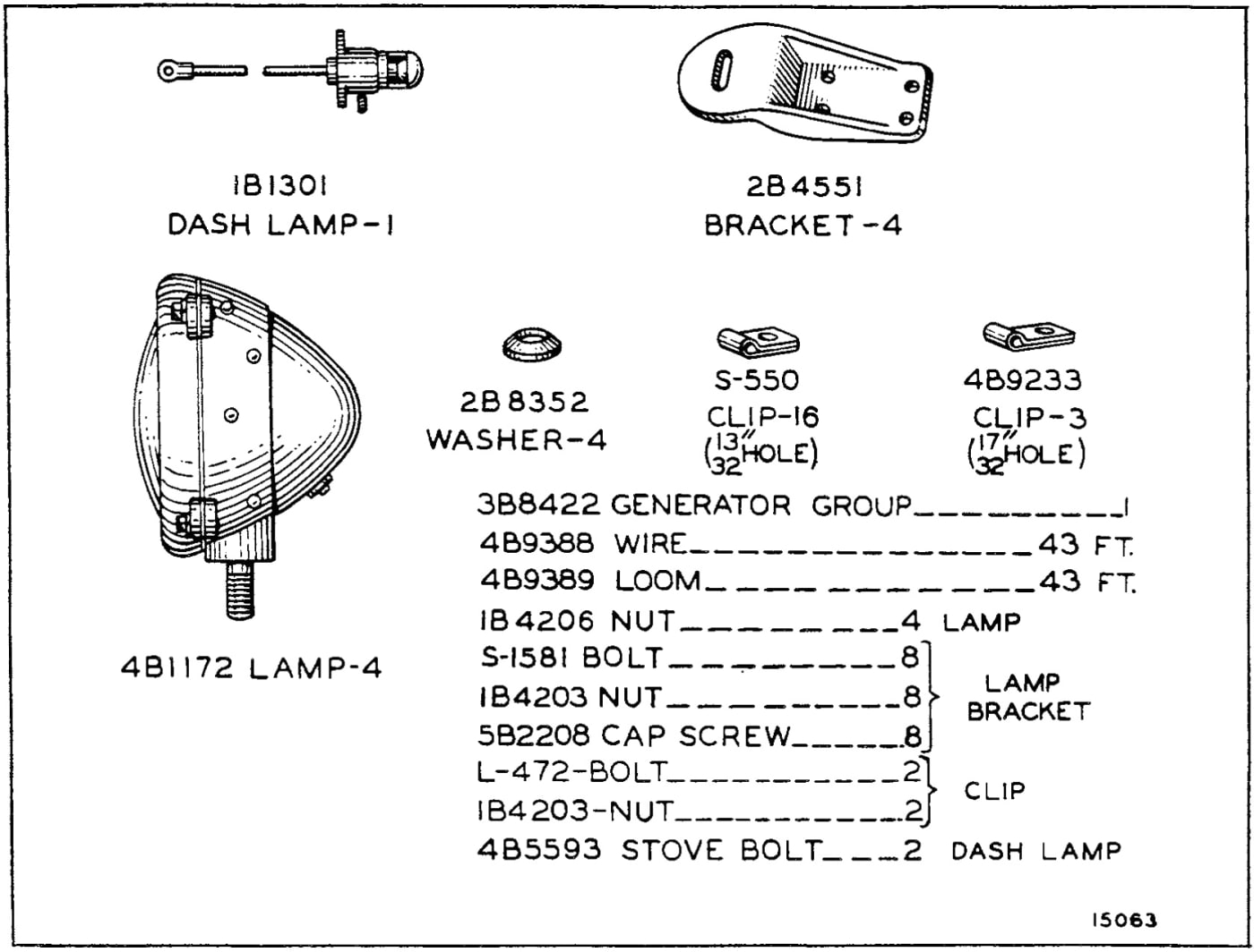 7B5682 LIGHTING SYSTEM GROUP - 6 Volt, 130 Watt, 4 Lights - For use without Battery, without Cab