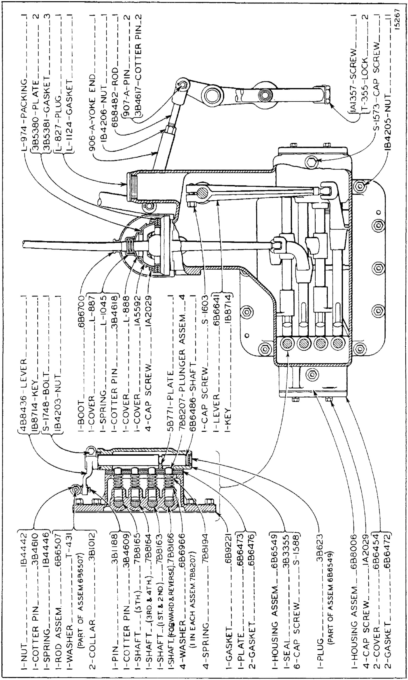 GEAR SHIFT AND FLYWHEEL CLUTCH CONTROL (Serial No. 7M323 to 7M814 Inclusive)