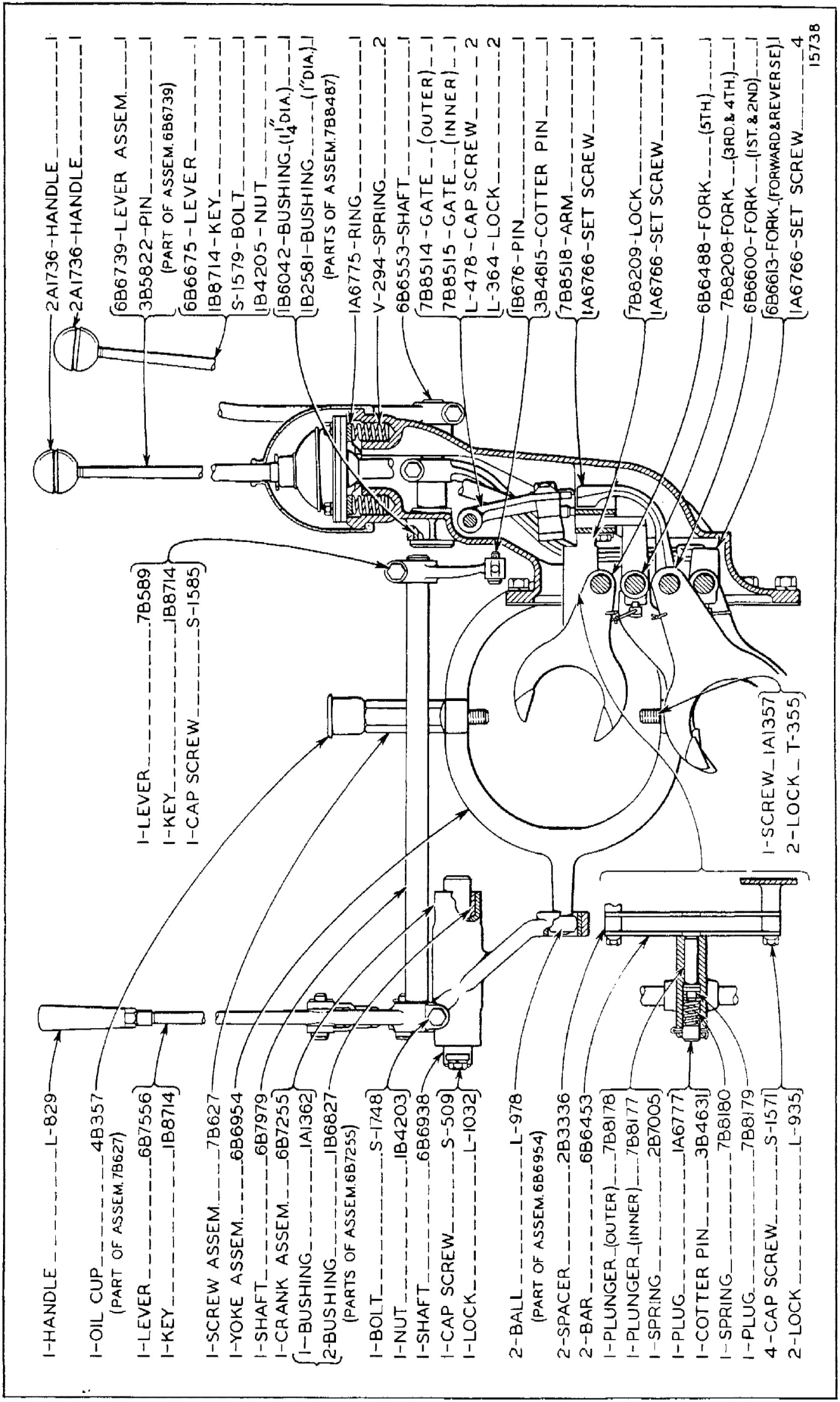 GEAR SHIFT AND FLYWHEEL CLUTCH CONTROL (Serial No. 7M815 to 7M1511 Inclusive)