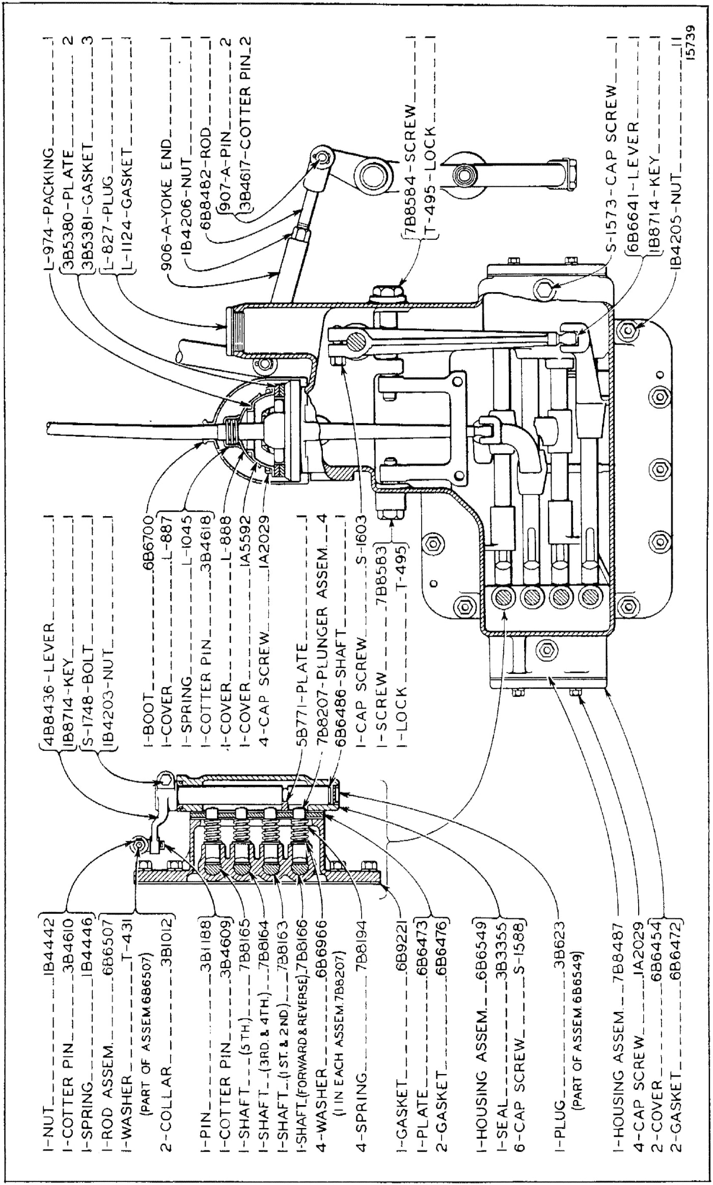 GEAR SHIFT AND FLYWHEEL CLUTCH CONTROL (Serial No. 7M815 to 7M1511 Inclusive)