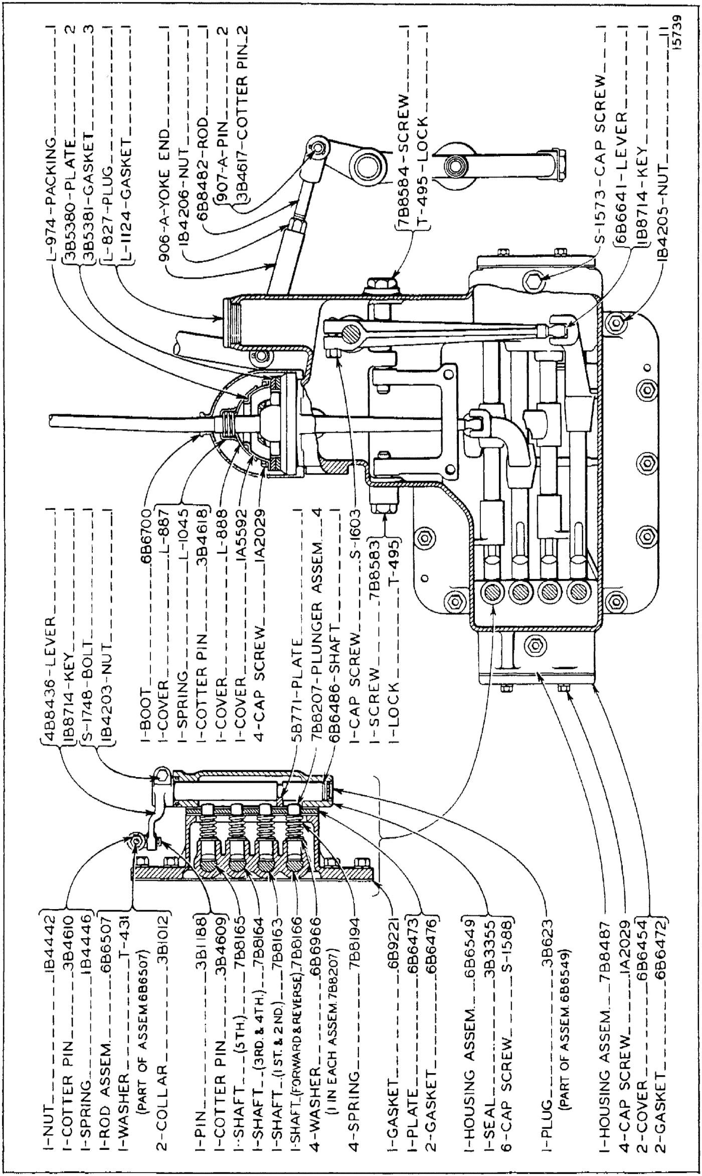 GEAR SHIFT AND FLYWHEEL CLUTCH CONTROL (Serial No. 7M815 to 7M2217 Inclusive)