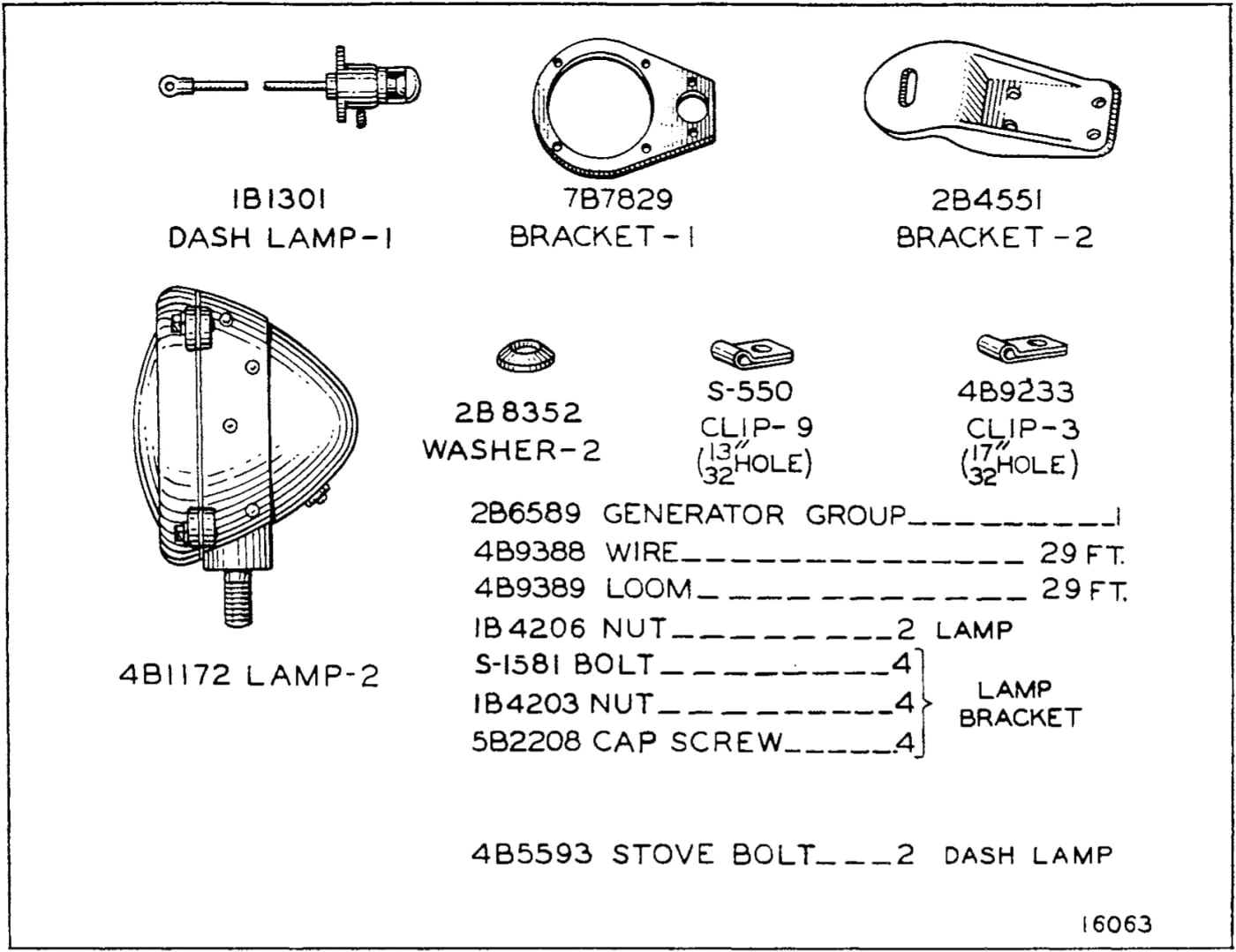 6B9521 LIGHTING SYSTEM GROUP - 6 Volt, 75 Watt - For use without Battery, without Cab