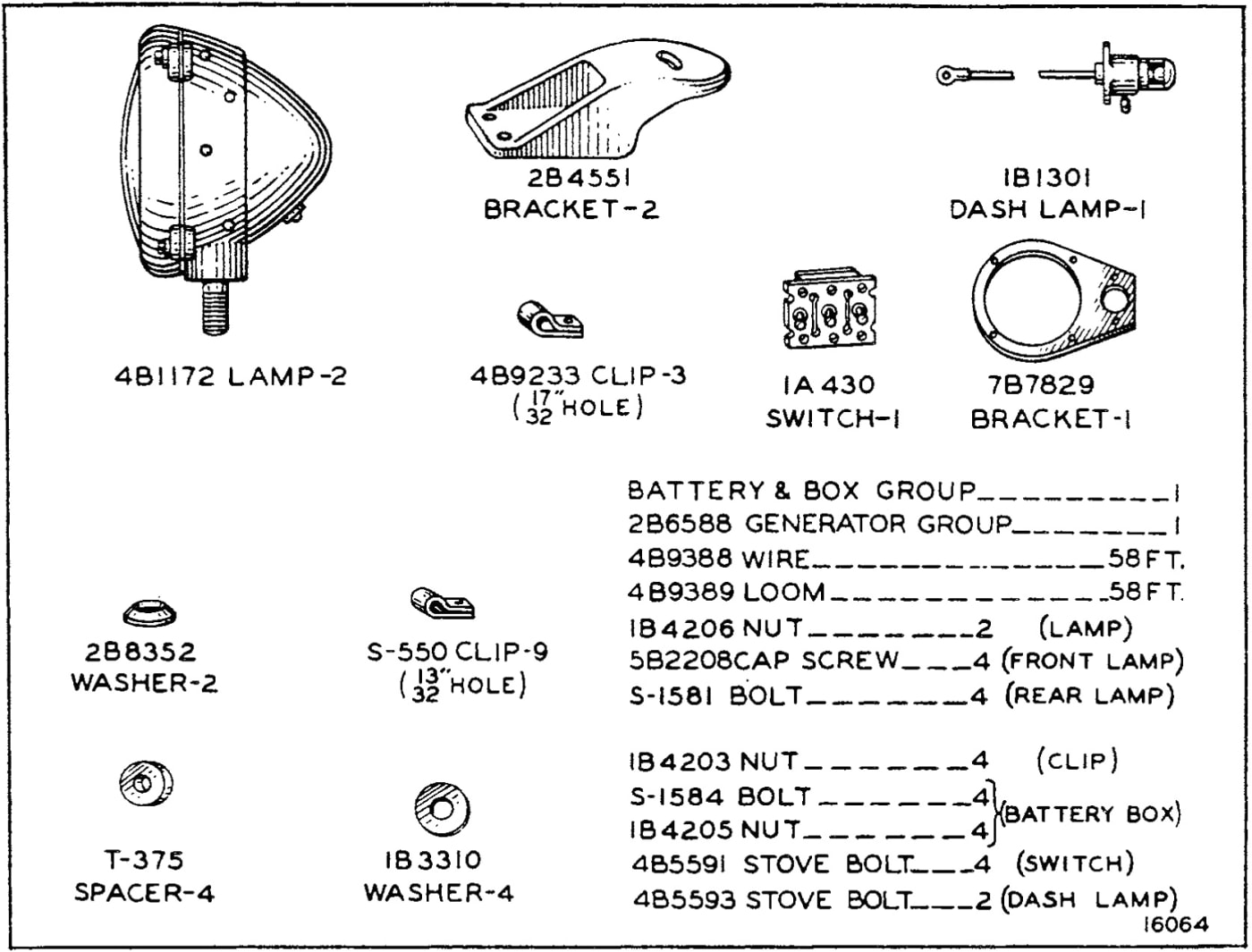 6B9522 LIGHTING SYSTEM GROUP - 6 Volt, 90 Watt - With Battery - For use without Cab