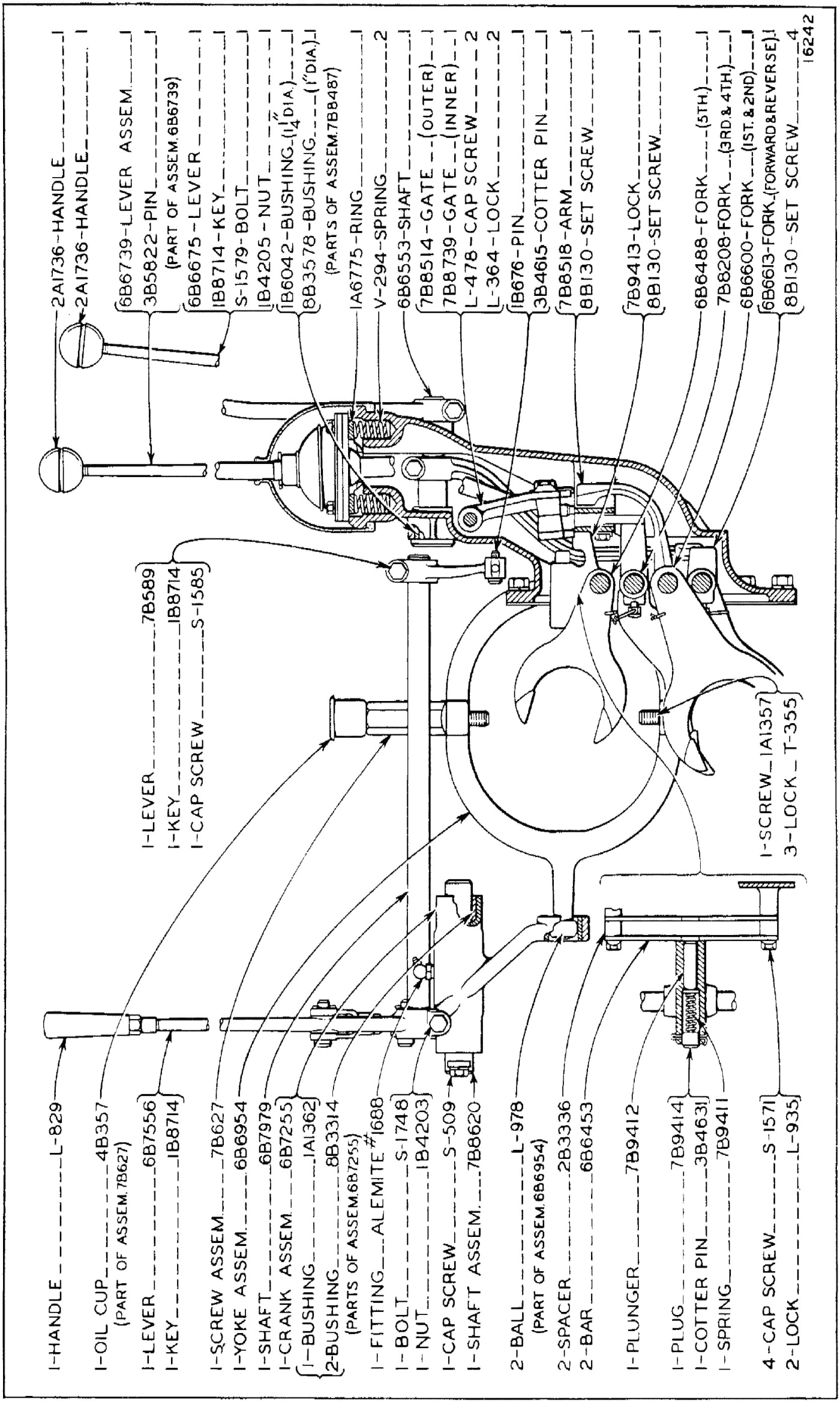 GEAR SHIFT AND FLYWHEEL CLUTCH CONTROL (Serial No. 7M1512 to 7M1630 Inclusive)