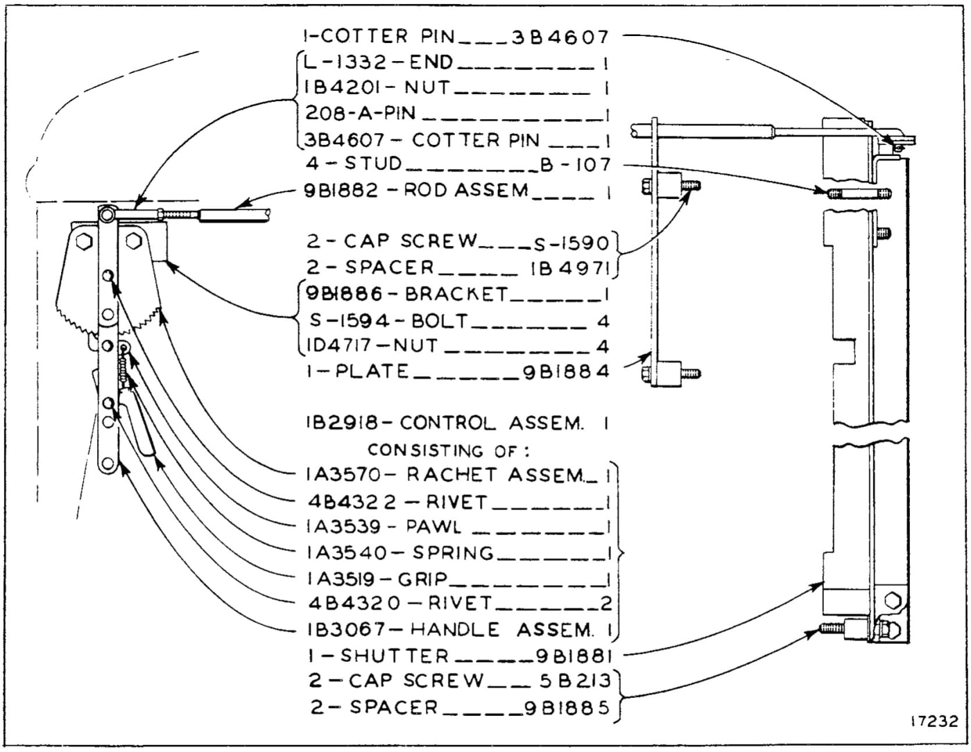 9B1887 RADIATOR SHUTTER GROUP - For use without Cab
