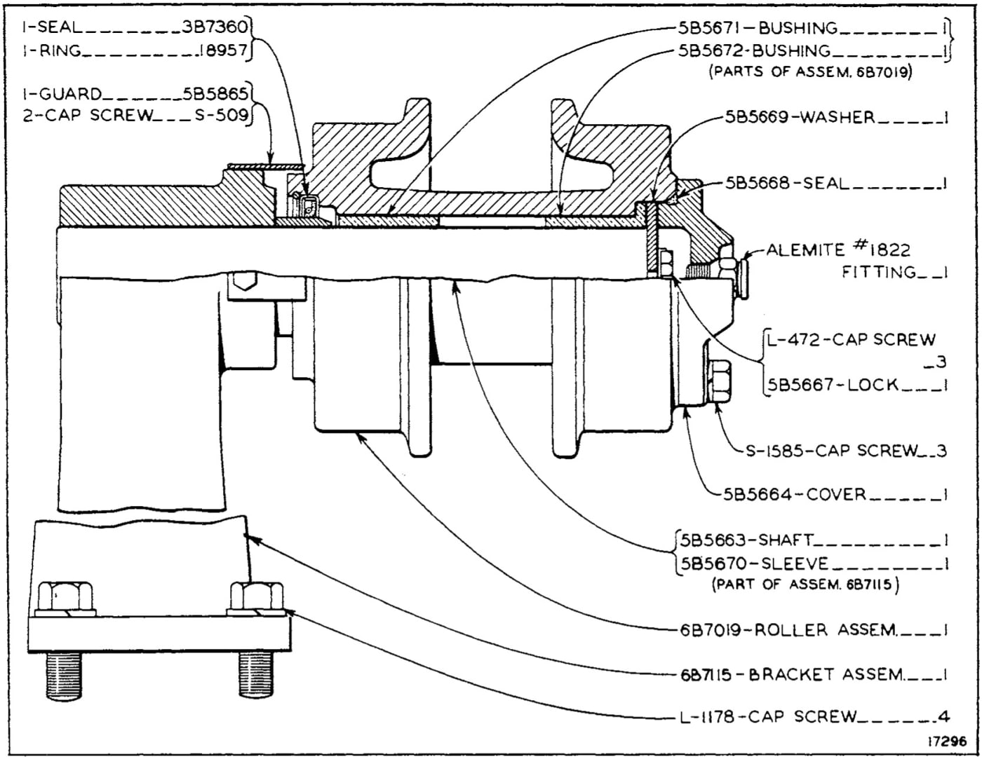 TRACK CARRIER ROLLER (4 Groups Req'd.) (Serial No. 7M3044 to 7M3995 Inclusive)