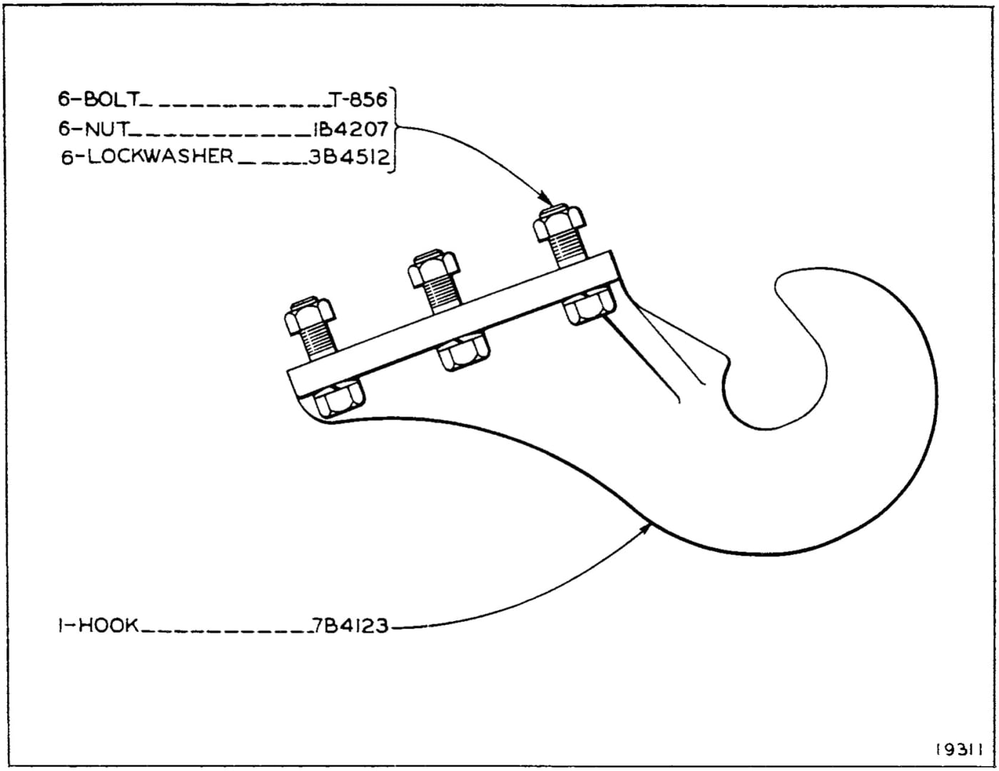 7B4464 FRONT PULL HOOK GROUP - For use with Crankcase Guard