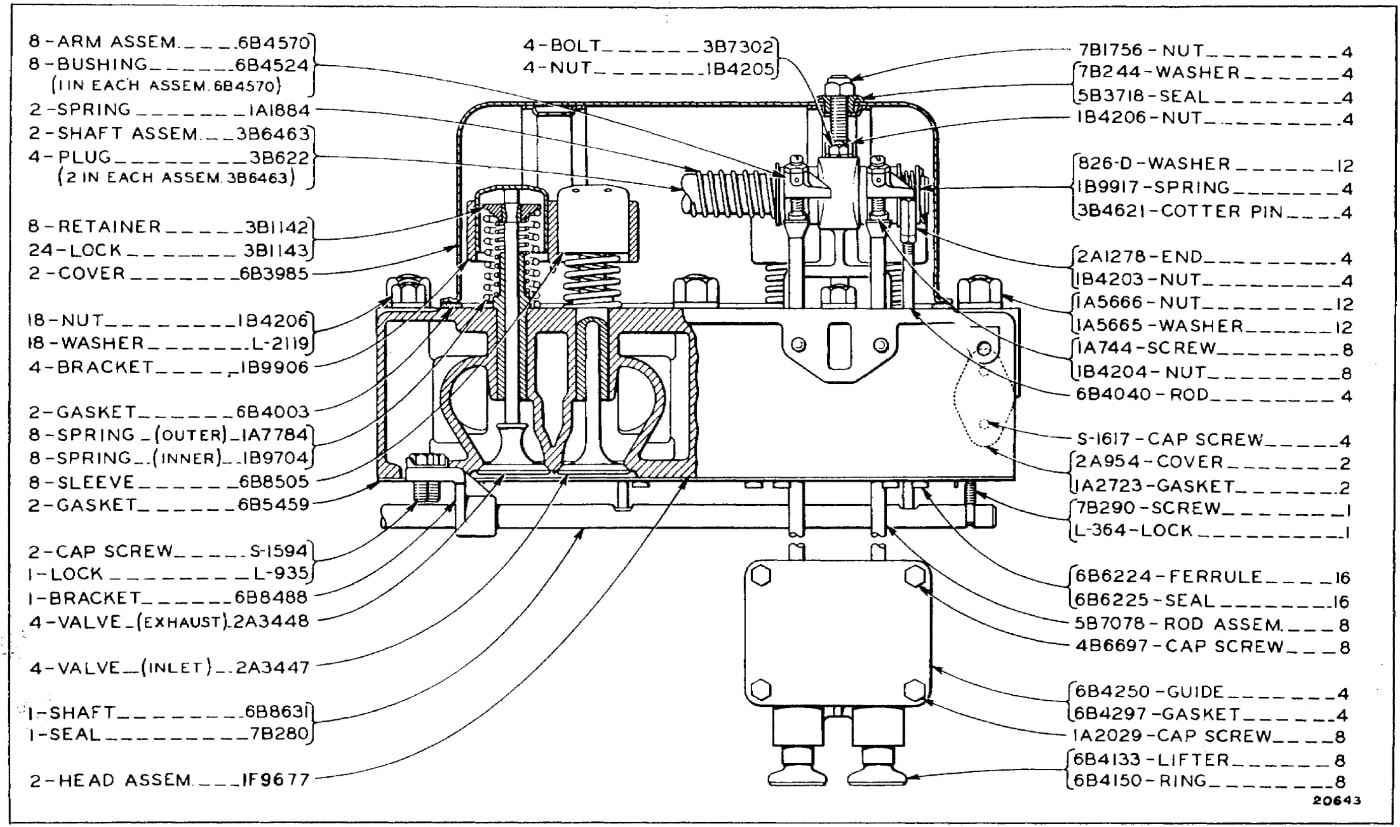 CYLINDER HEAD AND VALVE MECHANISM - SERIAL NO. 7M1 TO 7M1564
