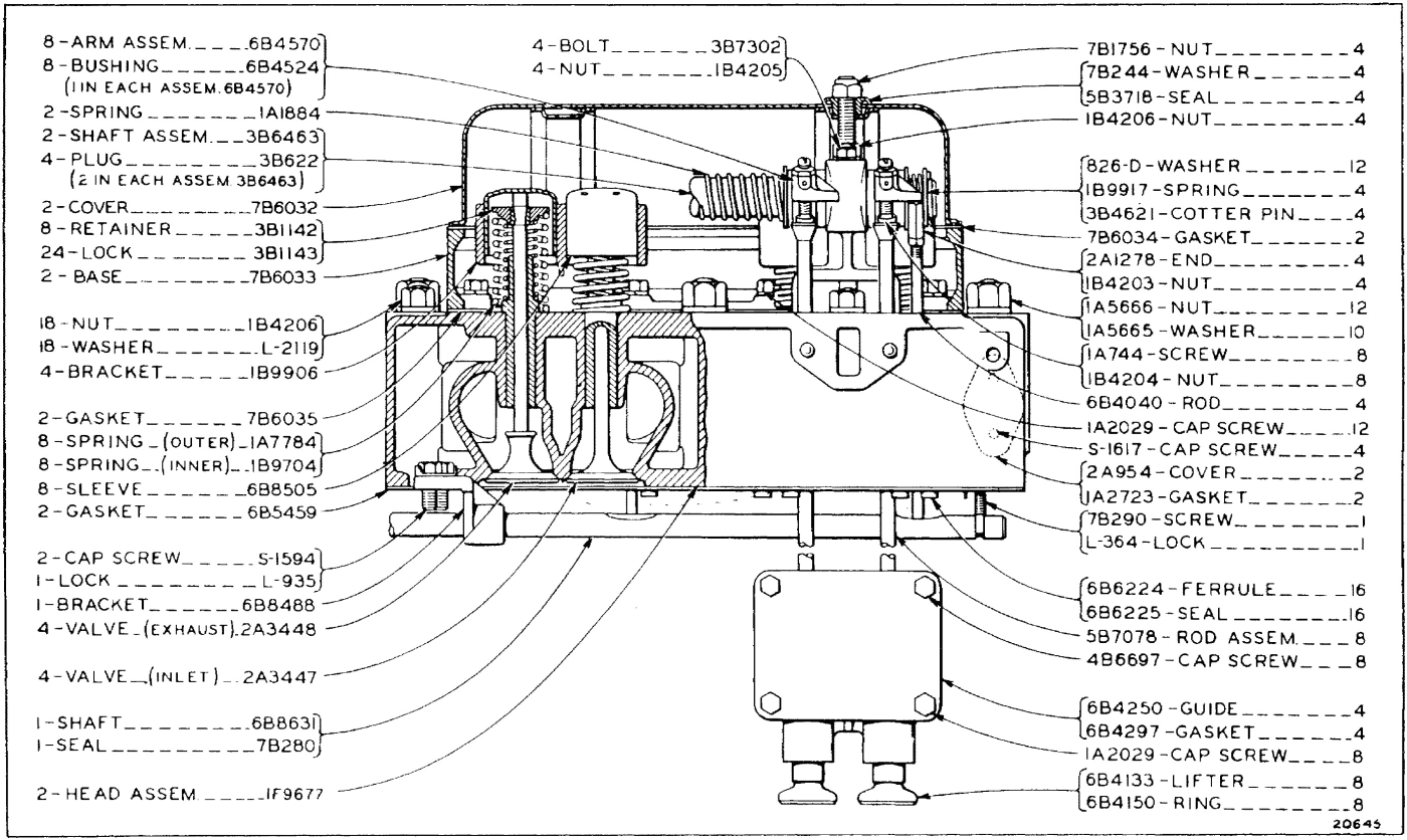 CYLINDER HEAD AND VALVE MECHANISM - SERIAL NO. 7M1565 TO 7M4324