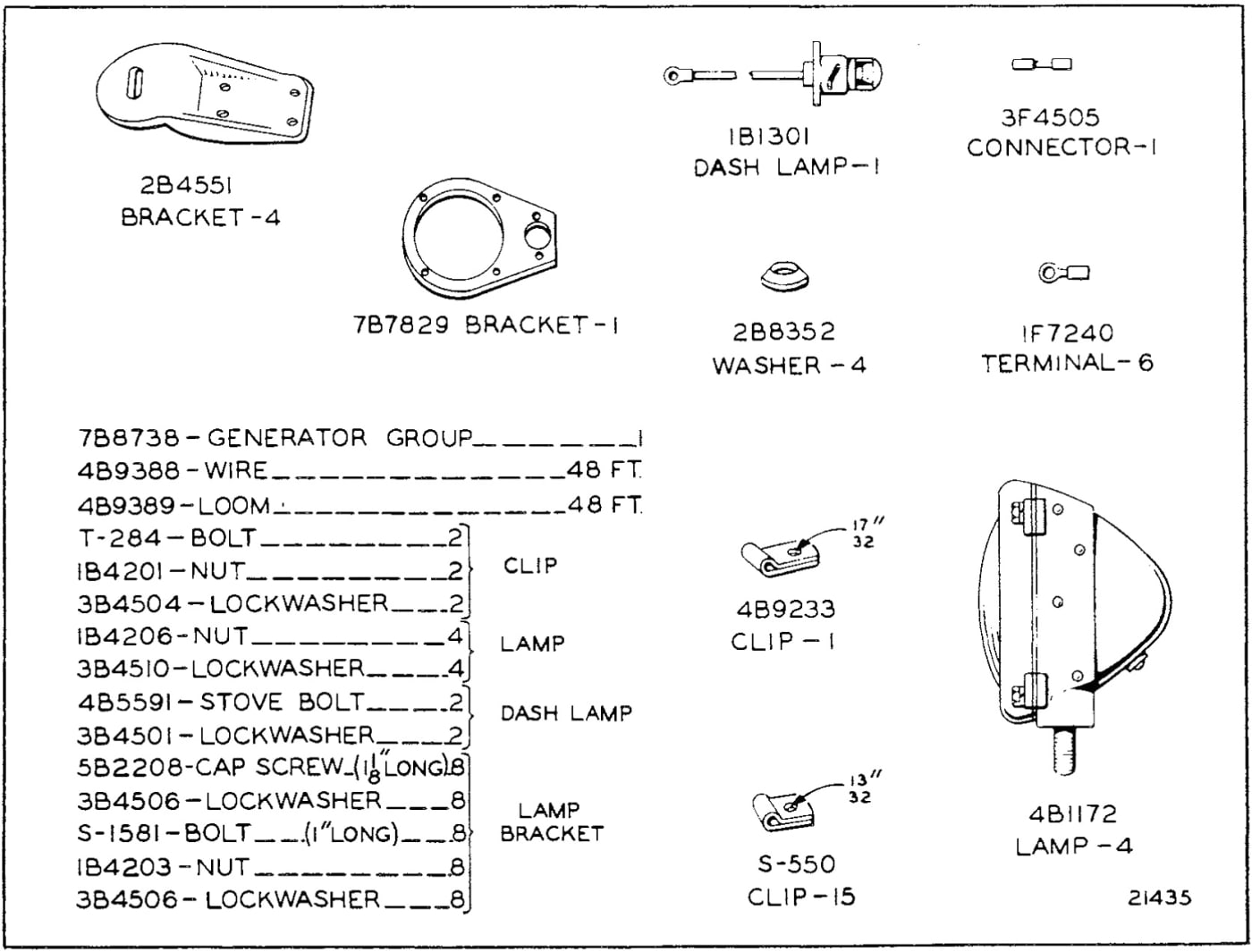 8B759 LIGHTING SYSTEM GROUP - 6 Volt, 130 Watt, 4 Lights - For use without Battery, without Cab