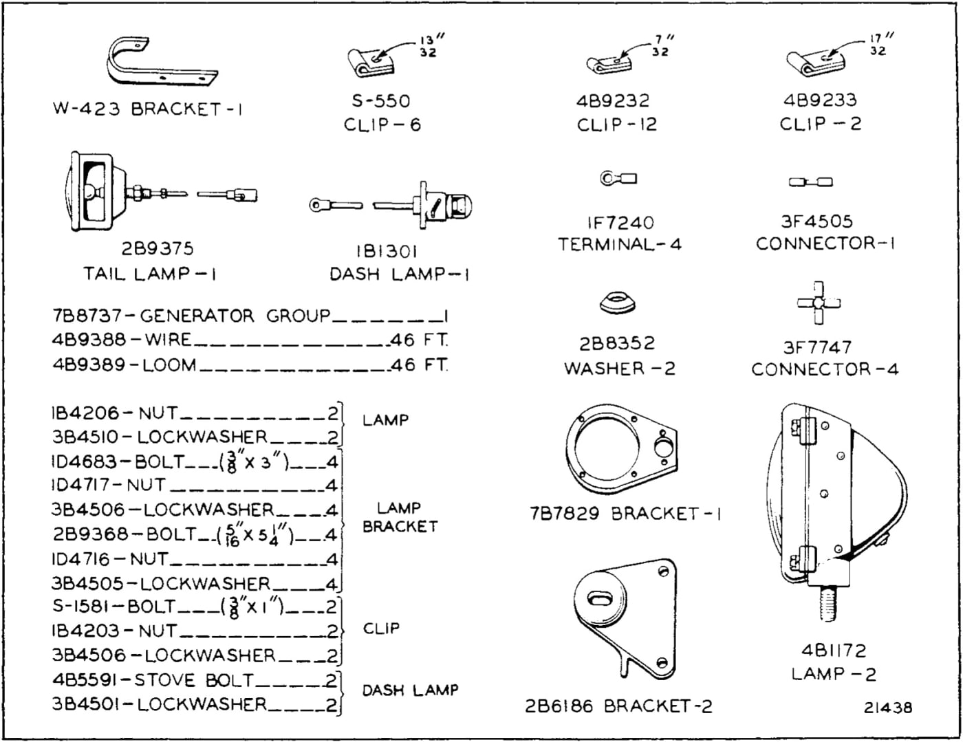 7B8752 LIGHTING SYSTEM GROUP - 6 Volt, 75 Watt - For use without Battery, with Cab