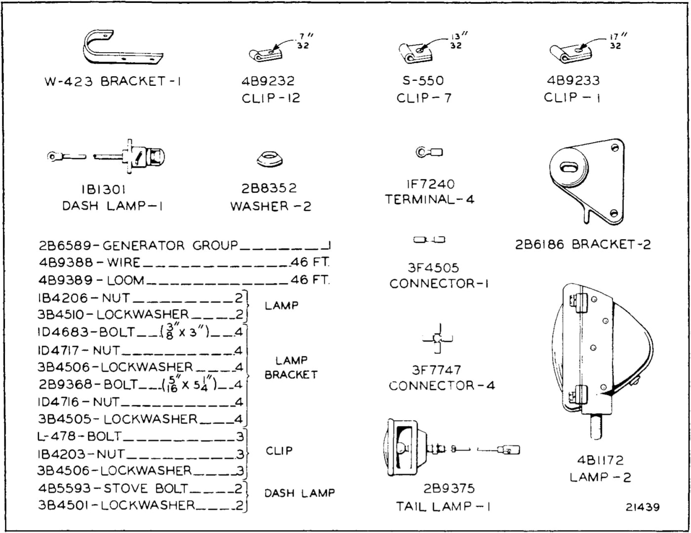 2B9279 LIGHTING SYSTEM GROUP - 6 Volt, 75 Watt - For use without Battery, with Cab