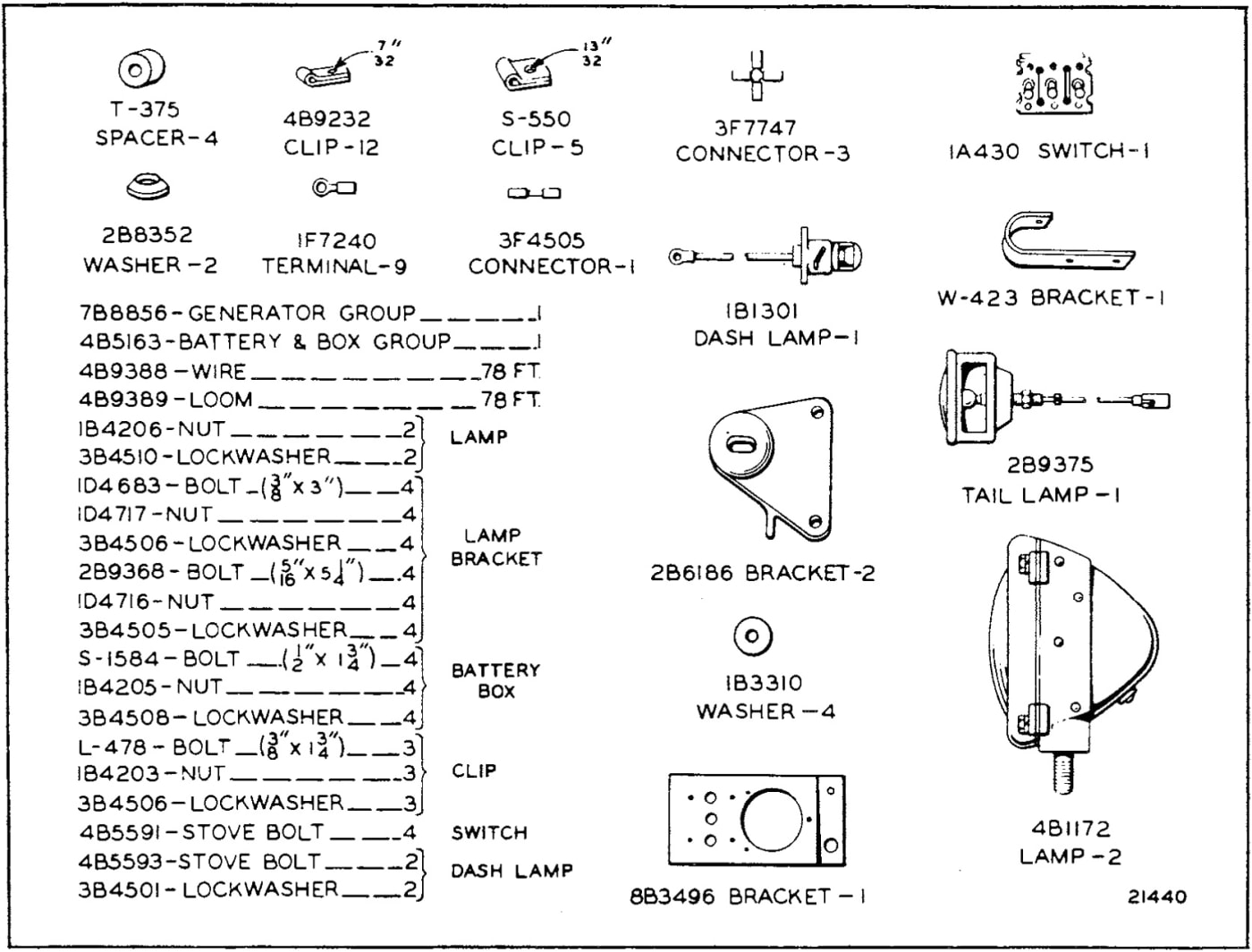 LIGHTING SYSTEM GROUP - 6 Volt, 90 Watt - With Battery - For use with Cab
