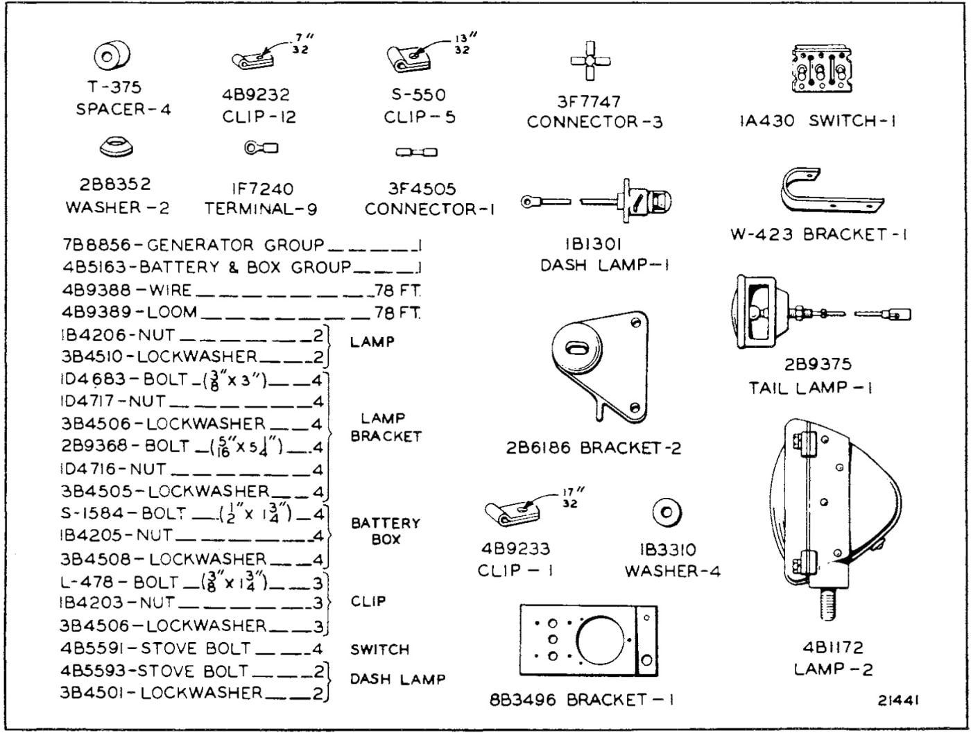 2B9337 LIGHTING SYSTEM GROUP - 6 Volt, 90 Watt - With Battery - For use with Cab
