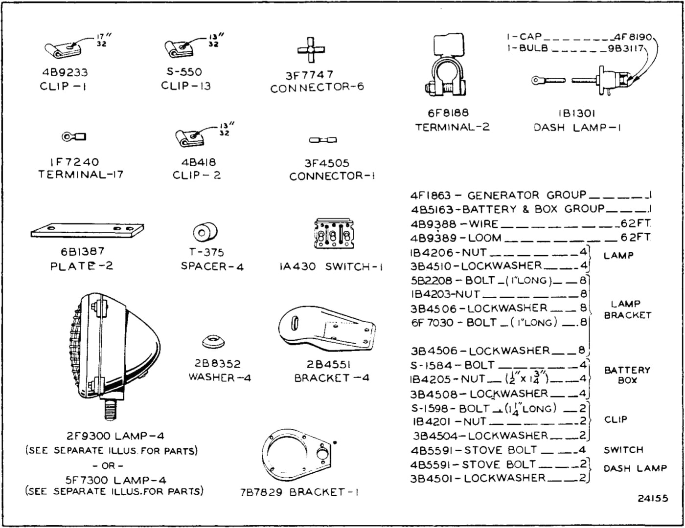 4F1867 LIGHTING SYSTEM GROUP - 6 Volt, 175 Watt - With Battery, for use without Cab