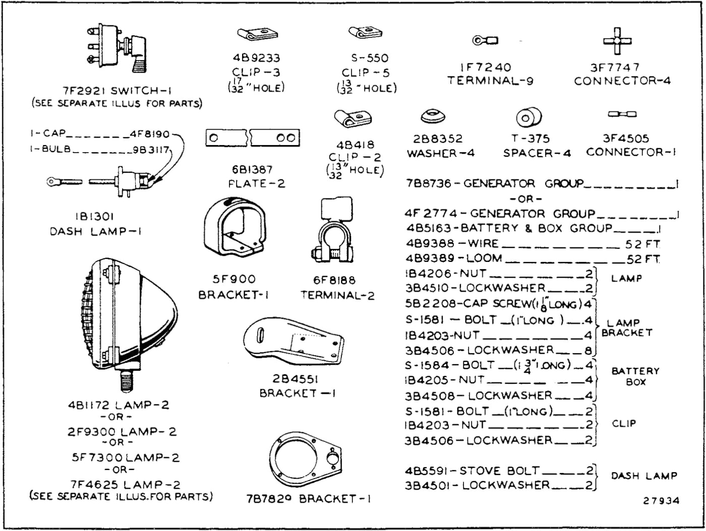 7B8746 LIGHTING SYSTEM GROUP - For use without Cab, includes Battery