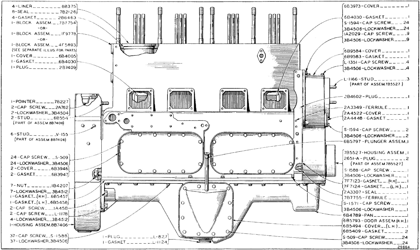 CYLINDER BLOCK AND COVERS - SERIAL NO. 7M223 TO 7M4324