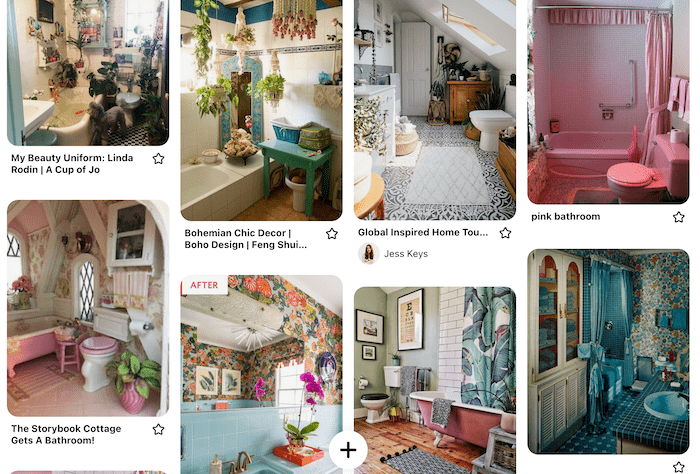 screenshot of my pinterest bathroom inspiration board