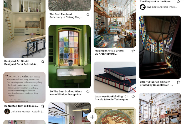 screenshot of pinterest inspiration board for creative studios