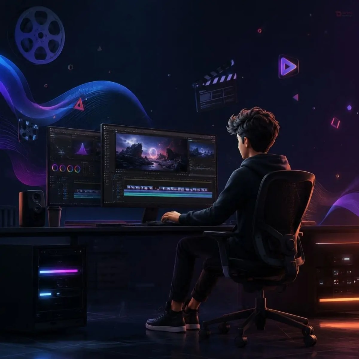 Video editing and animation studio with creative editor and cinematic workstation in Ghaziabad