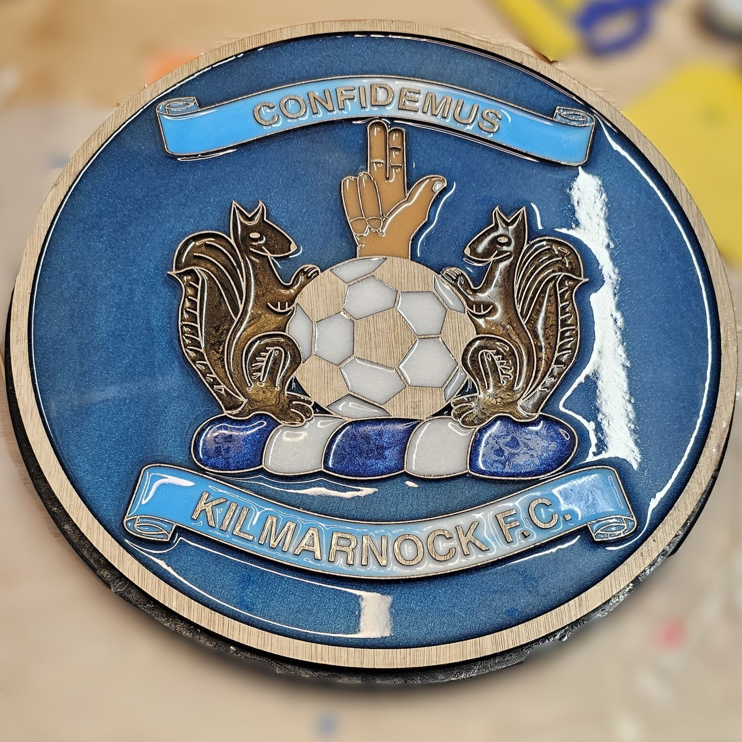 Kilmarnock F.C. Handcrafted Wooden and Resin Crest - Image 1