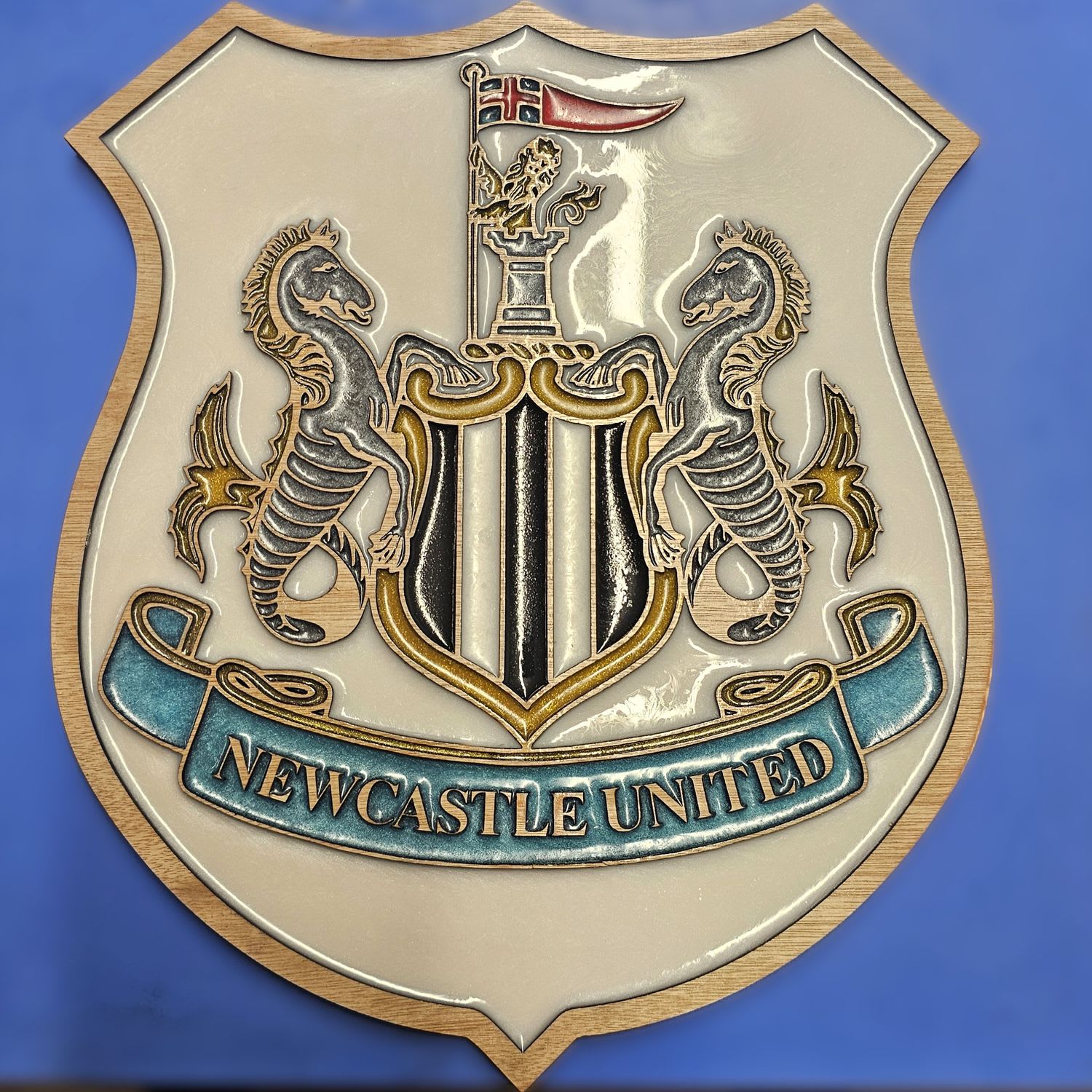 Newcastle United F.C. Handcrafted Wooden and Resin Crest - Image 1