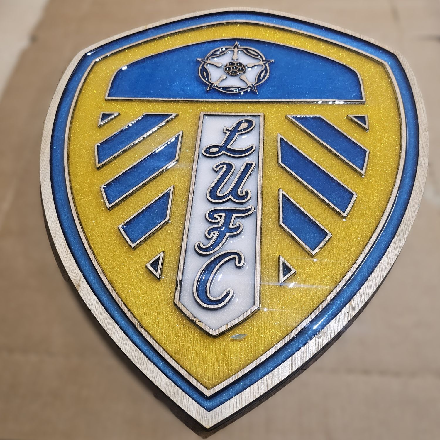 Leeds United F.C. Handcrafted Wooden and Resin Crest - Image 1
