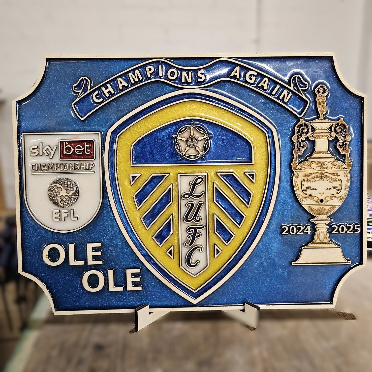 New Leeds United F.C. 2025 EFL Champions Wooden and Resin Crest - Image 1