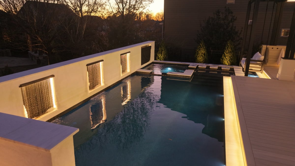 Pool Water Feature — Evening