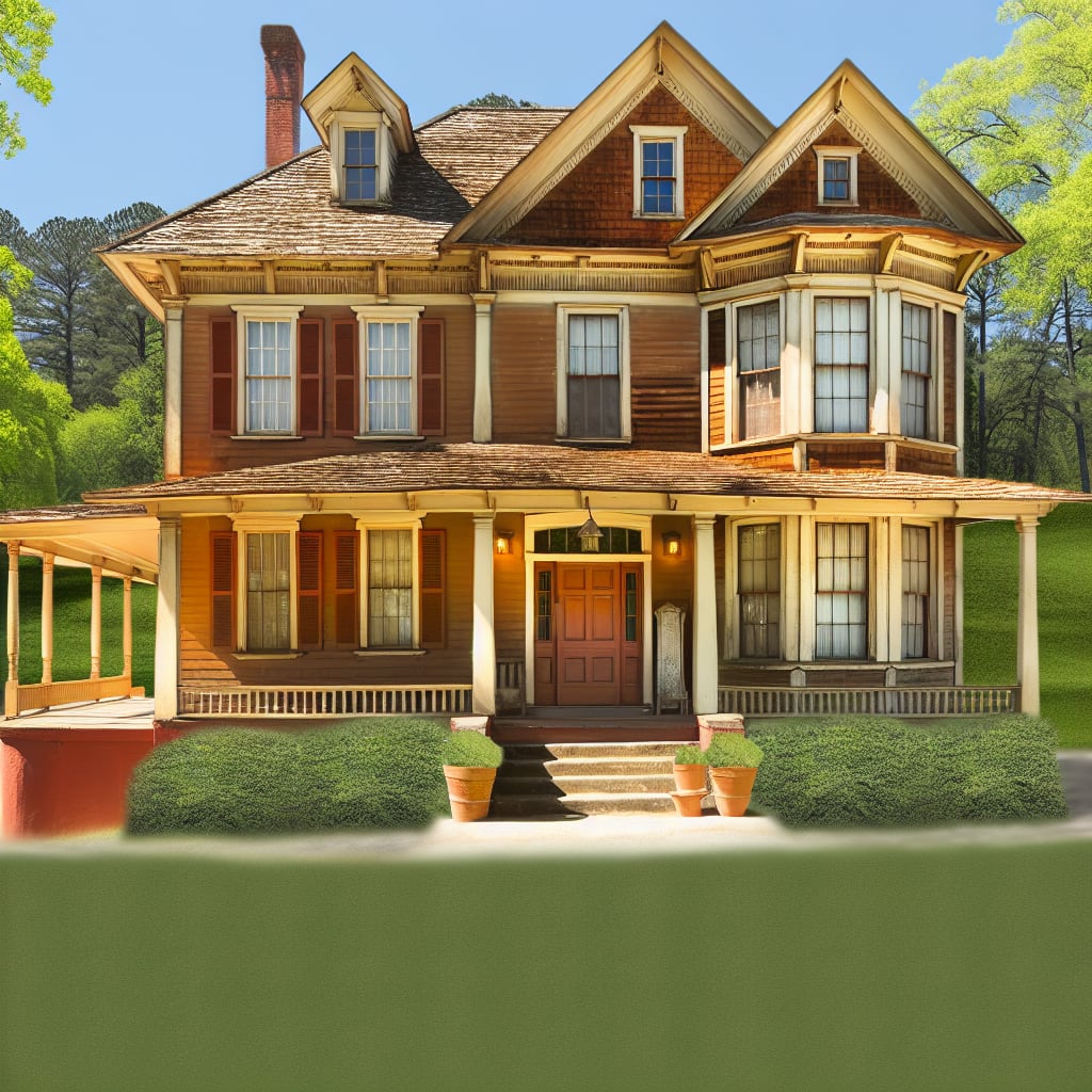 Victorian-style house with a wraparound porch, dormer windows, and decorative trim.