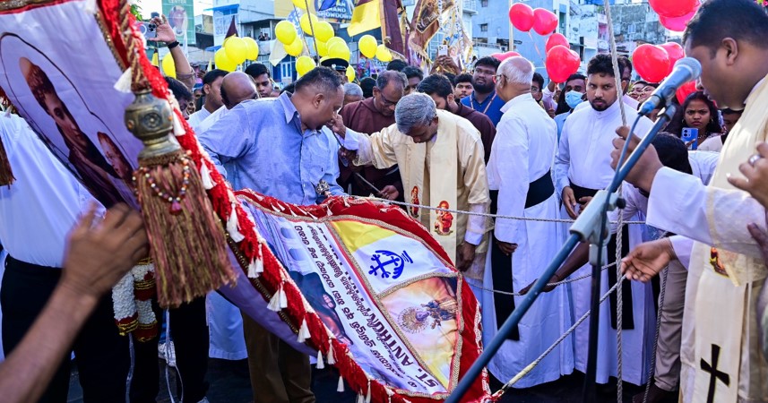 Hoisting the flag of St. Anthony's shrine