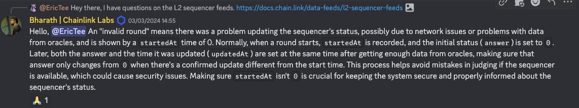 message on Chainlink Discord