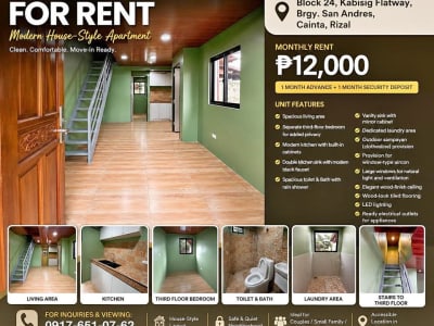 FOR RENT – Modern House-Style Apartment
