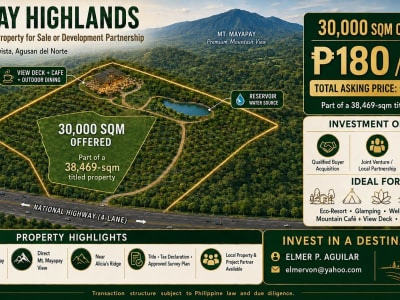 30,000 sqm Titled Highland Land for Sale or Development Partnership – Agusan del Norte