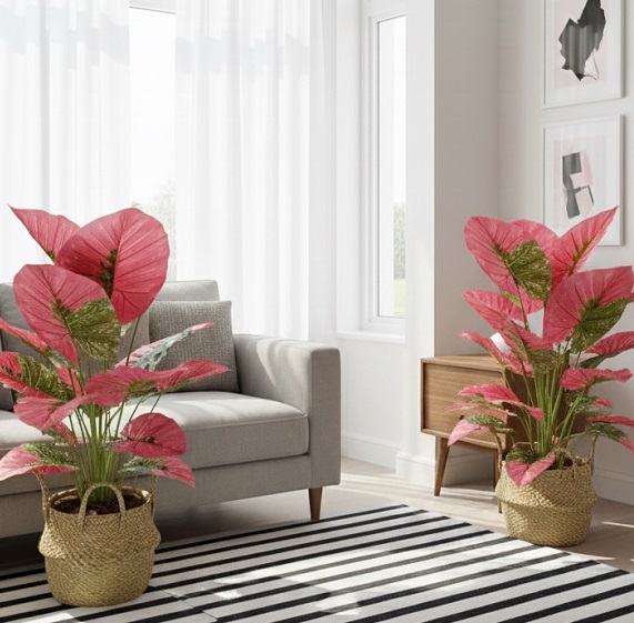 Faux Pink Variegated Elephant Ear Plant 2